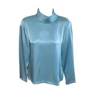 Linda Allard Ellen Tracy Womens Blue 100% Silk Turtleneck Top Size 2